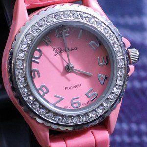 Geneva Platinum Rhinestone Watch with Silicone Band